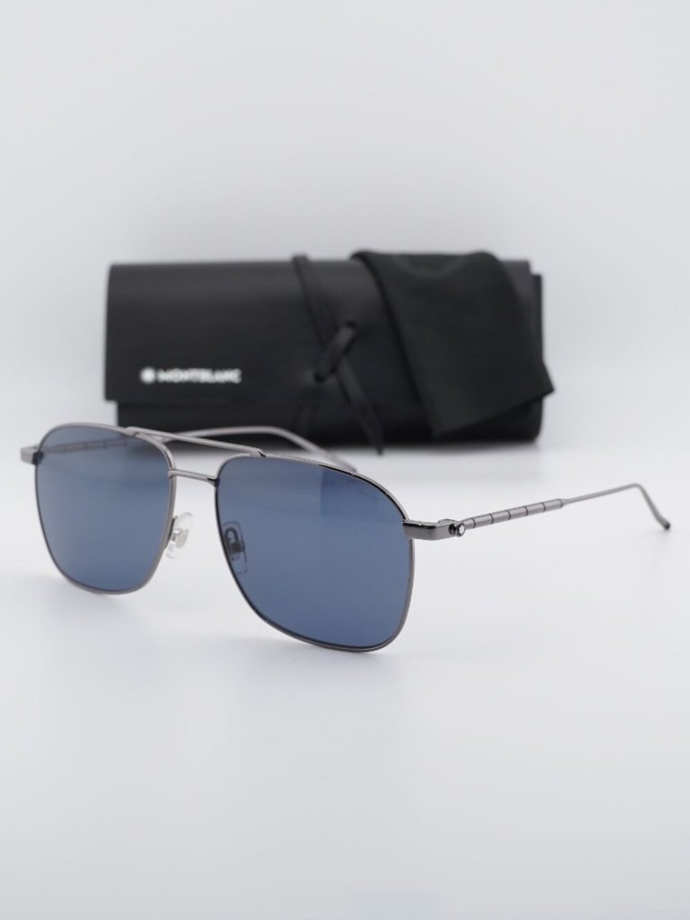 Montblanc MB0214S 008 Square Sunglasses - Ruthenium / Blue